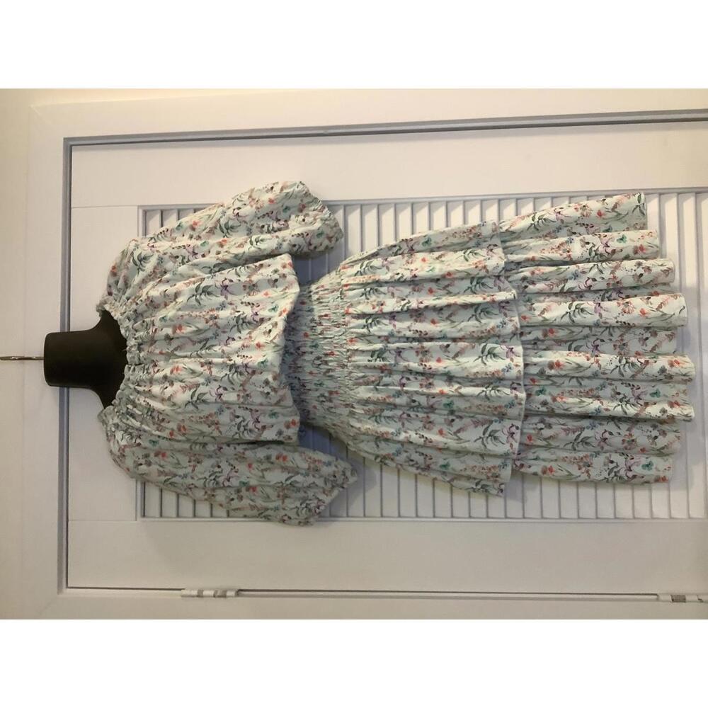 Yakira Bella Tiered Print Dress XL Pale Green Floral  Print Flowy Boho